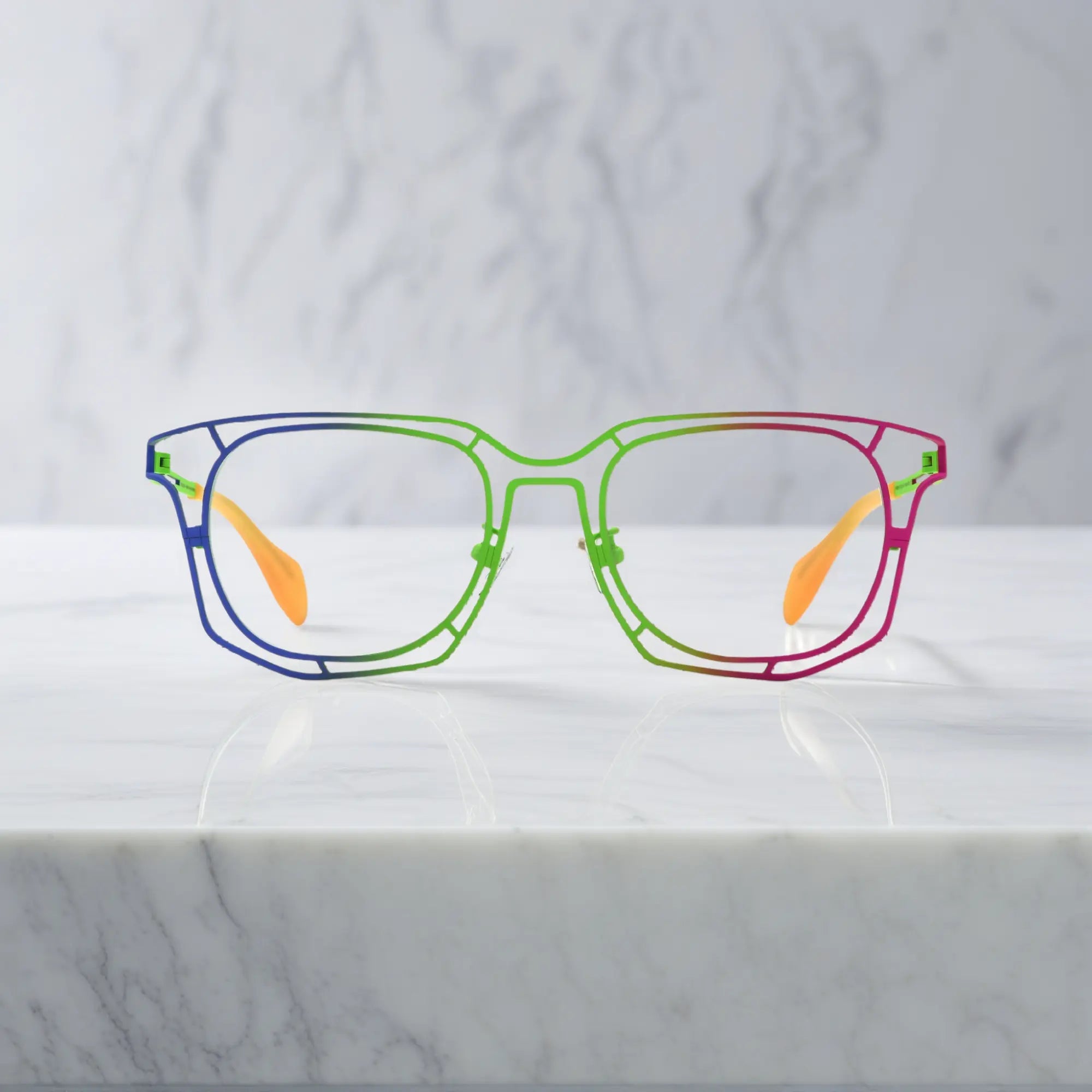 Front view of VoyueLens™ VL185865 in Rainbow Burst – polygon titanium eyeglass frame